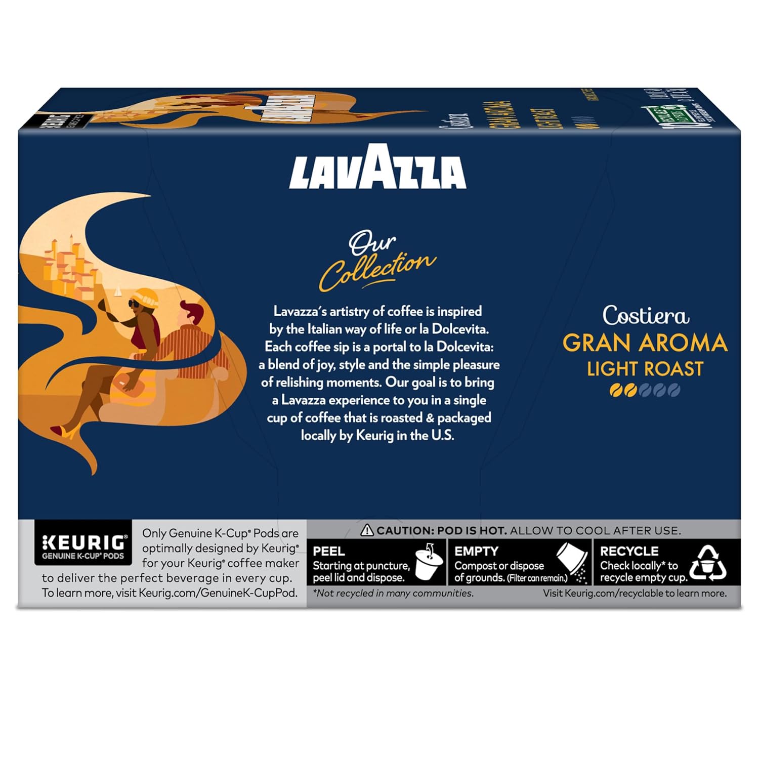 Lavazza Costiera Gran Aroma, Single-Serve Keurig K-Cup Pods, Light Roast Coffee, 60-Count Box (6 Packs of 10)