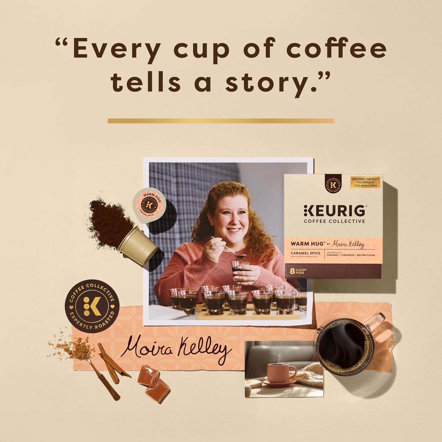 Keurig Coffee Collective, Warm Hug by Moira Kelley, Caramel Spice Flavored Coffee, Single Serve Keurig K-Cup Pods, 28 Count