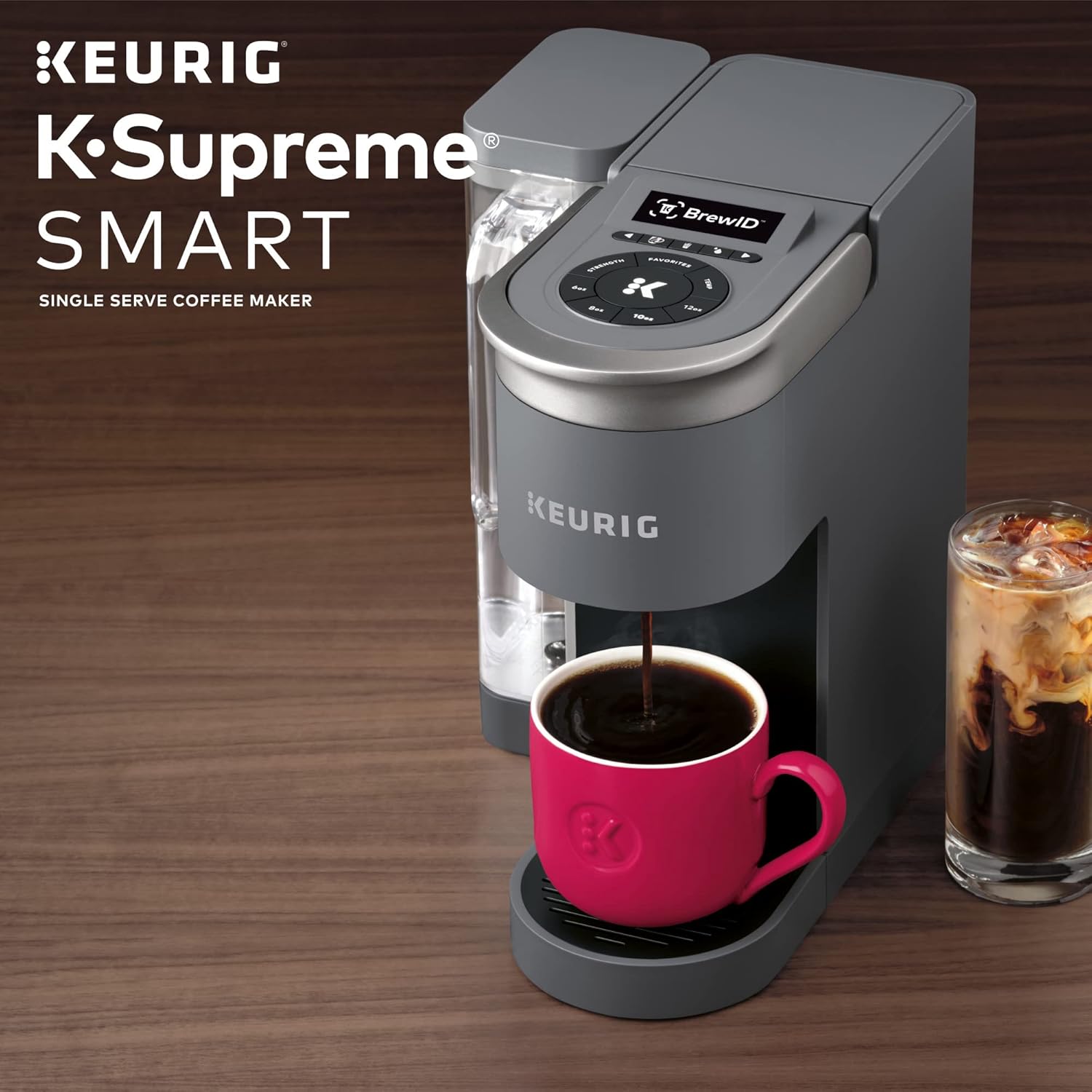 Keurig K-Supreme SMART Single Serve Coffee Maker With Wifi Compatibility, 4 Brew Sizes, And 66oz Removable Reservoir, Compatible with Alexa, Gray