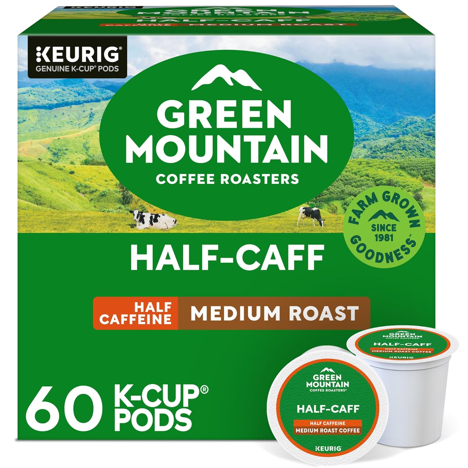 Green Mountain Coffee Roasters Half Caff, Keurig Single Serve K-Cup Pods, Medium Roast Coffee, 60 Count, (6 Packs of 10)